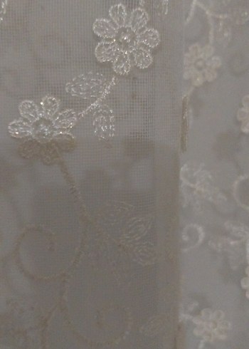 krem desenli tül perde - Görsel 5