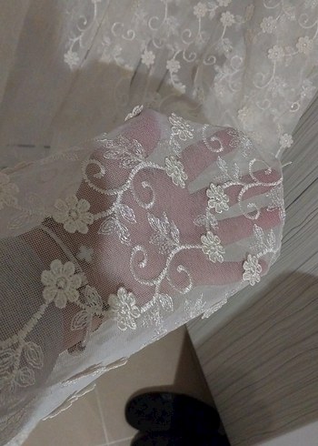 krem desenli tül perde - Görsel 3