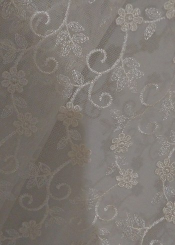 krem desenli tül perde - Görsel 6