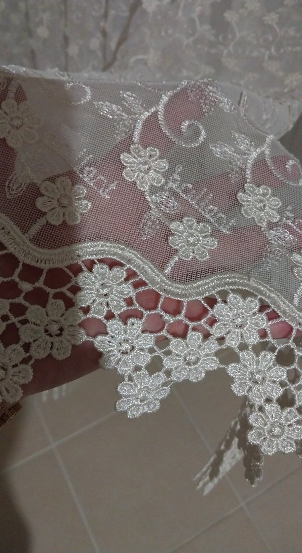 krem desenli tül perde - Görsel 4