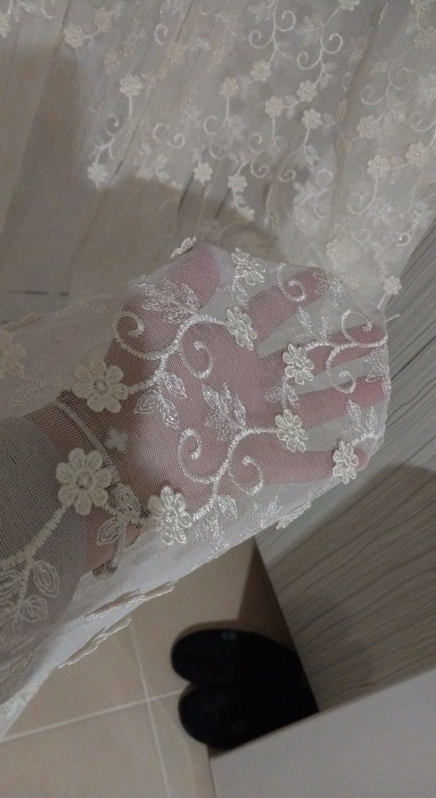 krem desenli tül perde - Görsel 3