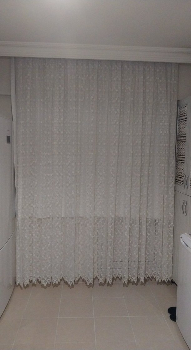 krem desenli tül perde - Görsel 2