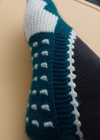 Kadın örgü patik Yeşil  beyaz renkte - Görsel 5