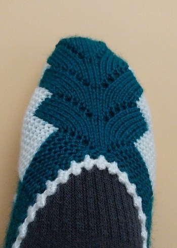 Kadın örgü patik Yeşil  beyaz renkte - Görsel 7