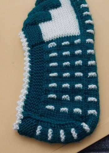 Kadın örgü patik Yeşil  beyaz renkte - Görsel 4