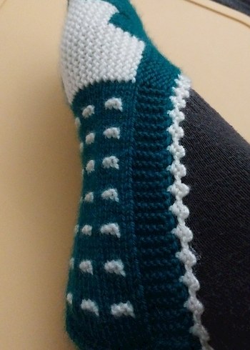 Kadın örgü patik Yeşil  beyaz renkte - Görsel 6