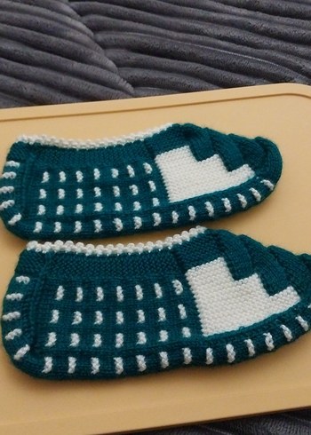 Kadın örgü patik Yeşil  beyaz renkte - Görsel 3