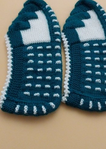 Kadın örgü patik Yeşil  beyaz renkte - Görsel 2