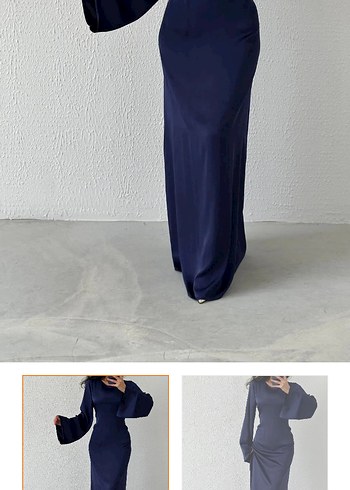 Uzun Kollu Mavi Kadın Elbise - Görsel 2