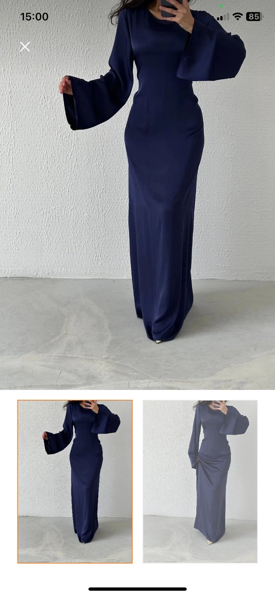 Uzun Kollu Mavi Kadın Elbise - Görsel 2