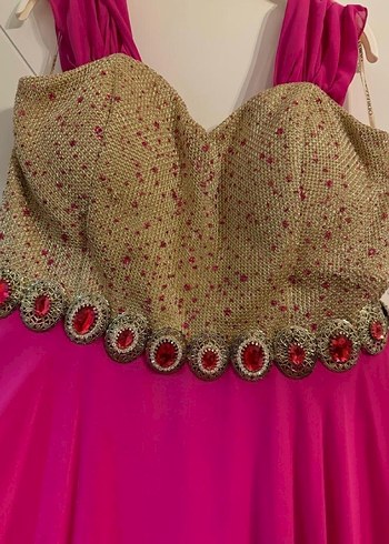 Pembe Drapeli Uzun Abiye Elbise - Görsel 4