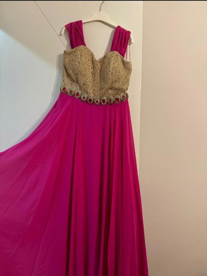 Pembe Drapeli Uzun Abiye Elbise - Görsel 2