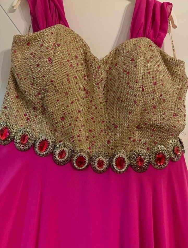 Pembe Drapeli Uzun Abiye Elbise - Görsel 4