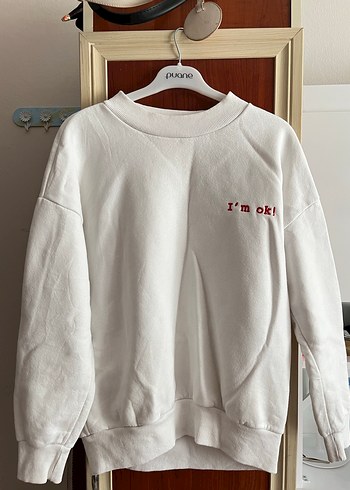 m Beden Beyaz Pamuklu Uzun Kollu Sweatshirt