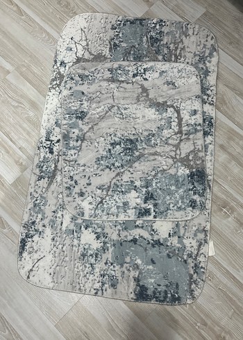 Beden gri Renk Gri Batik Desenli Çağdaş Halı Seti