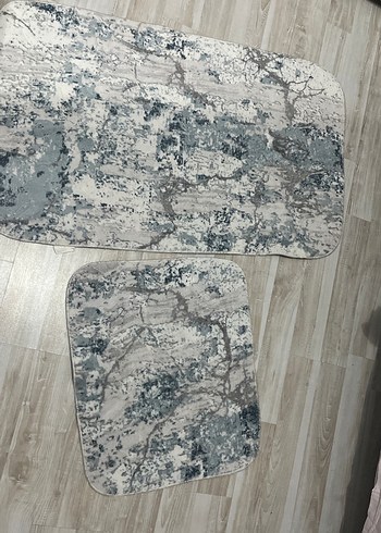 Gri Batik Desenli Çağdaş Halı Seti