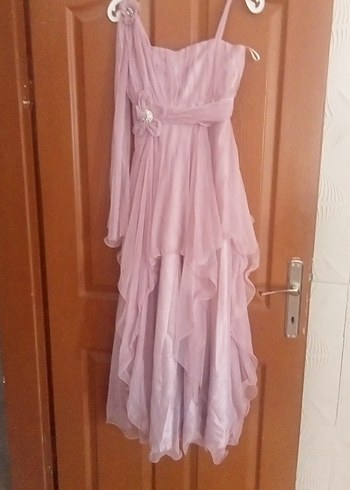 Pembe Drapeli Uzun Abiye Elbise