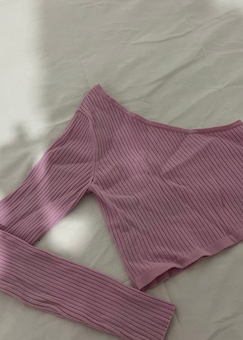 Kadın Pembe Crop Top, Kayık Yaka, Pliseli