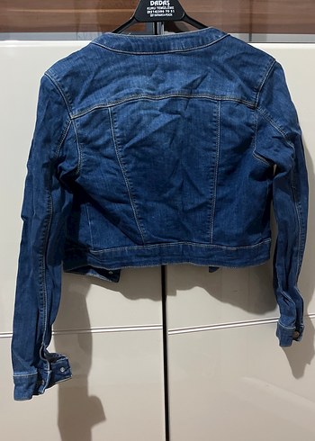 s Beden Düğmeli Koyu Mavi Kadın Denim Ceket