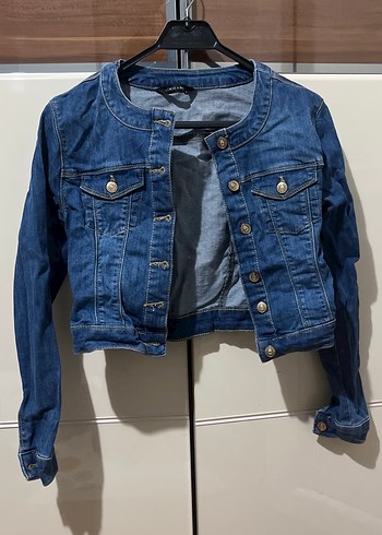 Düğmeli Koyu Mavi Kadın Denim Ceket