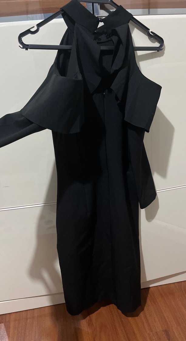 Drapeli Siyah Kadın Ofis Elbisesi - Görsel 3