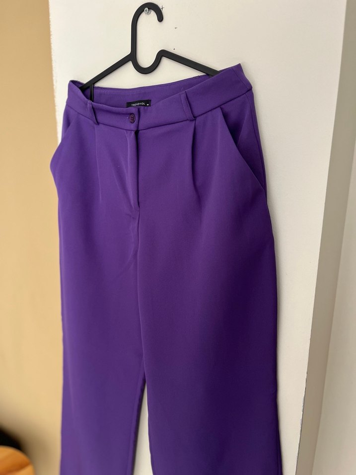 Mor Pilili Kadın Kumaş Pantolon - Görsel 5