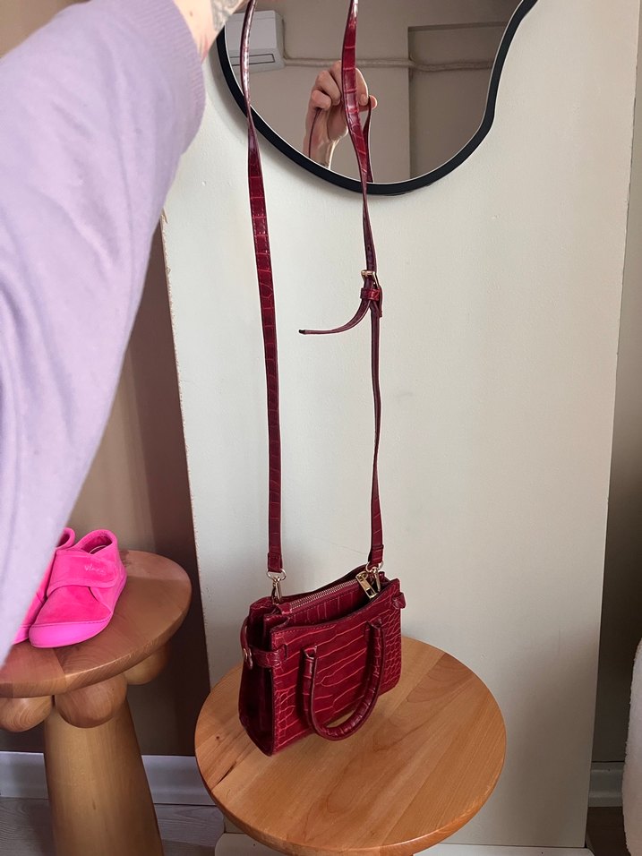 Bordo Yılan Derisi Desenli Kadın Çantası - Görsel 4