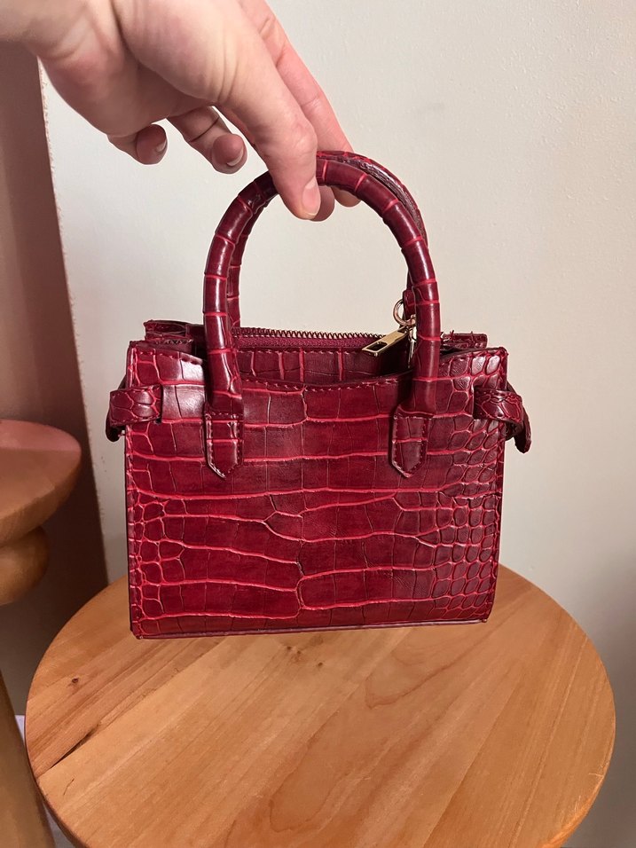 Bordo Yılan Derisi Desenli Kadın Çantası - Görsel 2