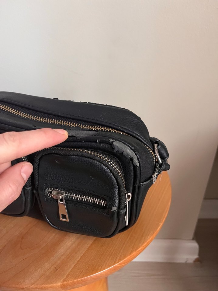 Siyah Deri Biker Kadın Çapraz Çanta - Görsel 3