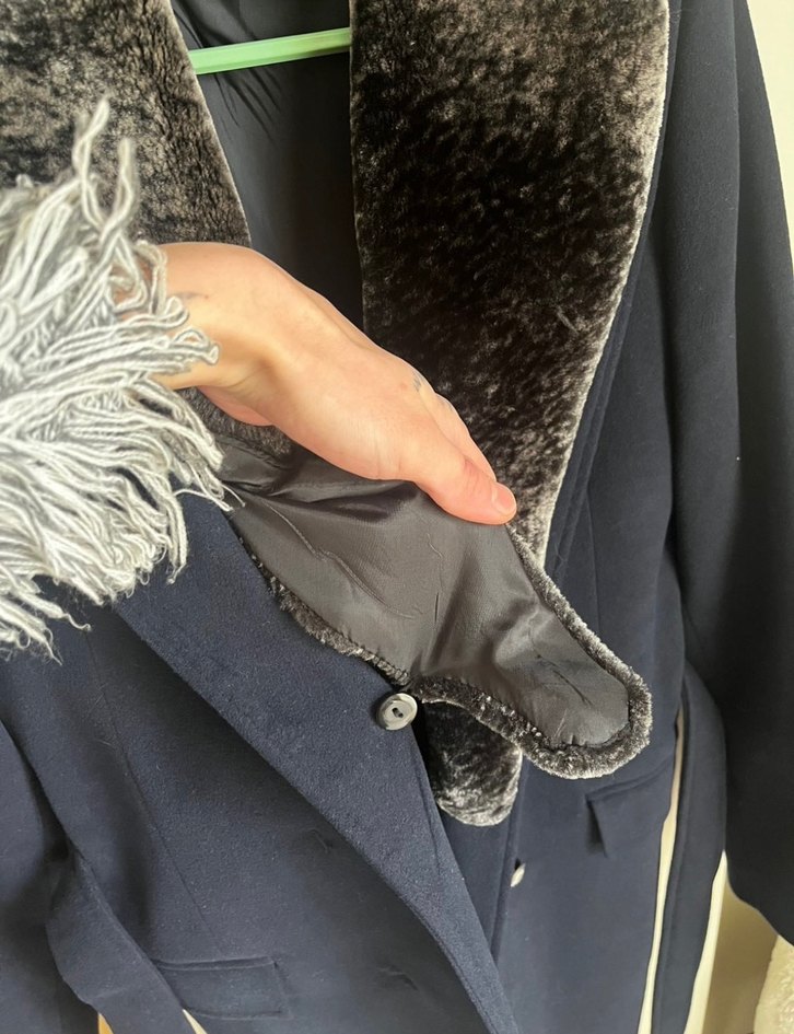 Kürklü Yaka Lacivert Kaban - Görsel 3