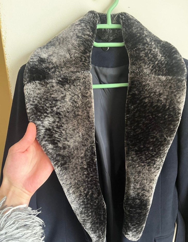 Kürklü Yaka Lacivert Kaban - Görsel 4