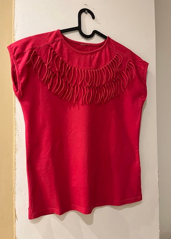 Kız Çocuk Kırmızı Fırfırlı Tişört - Görsel 2