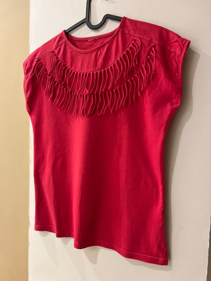 Kız Çocuk Kırmızı Fırfırlı Tişört - Görsel 3