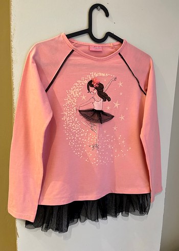 Kız Çocuk Pembe Uzun Kollu Fırfırlı Tişört - Görsel 2