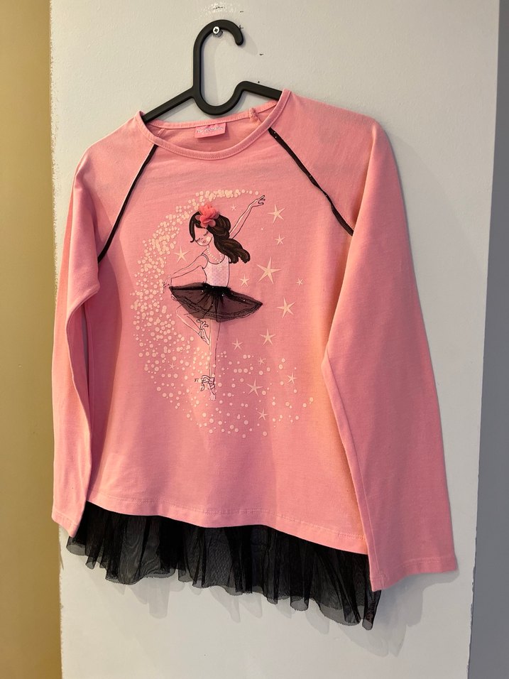 Kız Çocuk Pembe Uzun Kollu Fırfırlı Tişört - Görsel 3