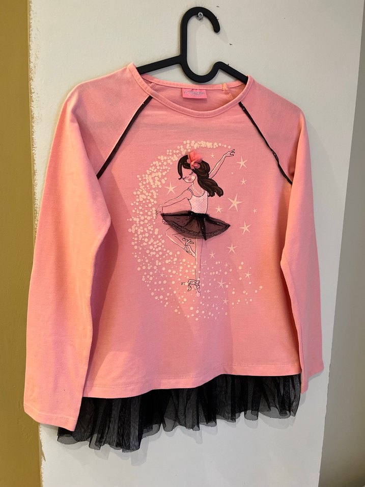 Kız Çocuk Pembe Uzun Kollu Fırfırlı Tişört - Görsel 2