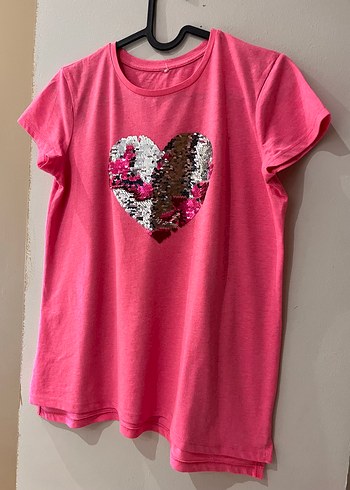 Pullu Kalp Desenli Kız Tişörtü - Görsel 3