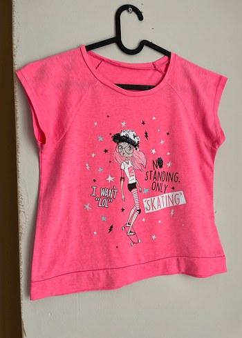 Kız Çocuk Pembe Kısa Kollu Baskılı Tişört - Görsel 2