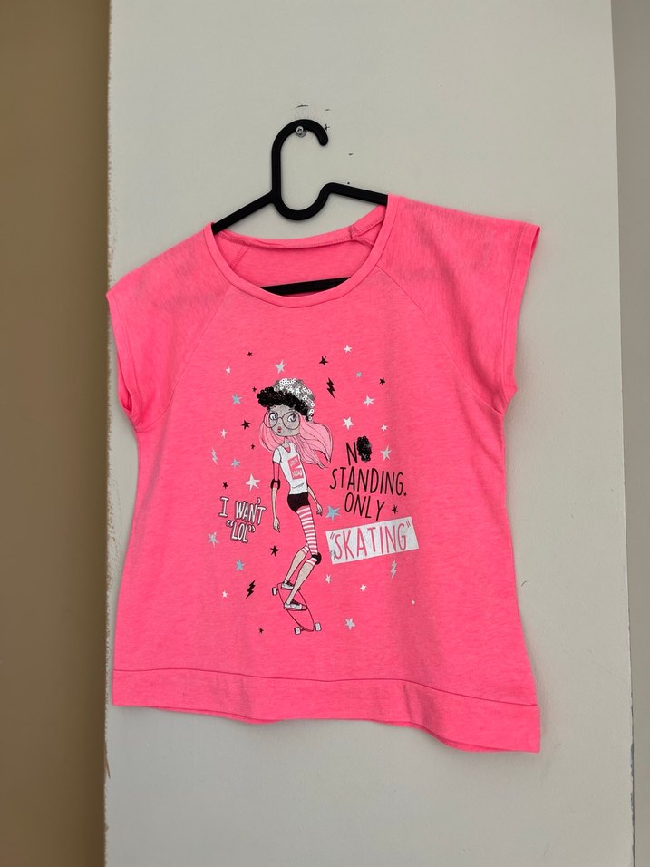 Kız Çocuk Pembe Kısa Kollu Baskılı Tişört - Görsel 3