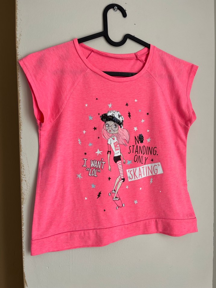 Kız Çocuk Pembe Kısa Kollu Baskılı Tişört - Görsel 2