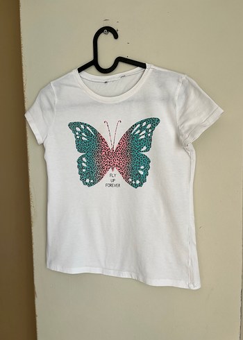 Kelebek Baskılı Renkli Payetli Kız Tişörtü - Görsel 3