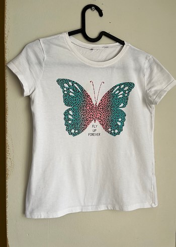 Kelebek Baskılı Renkli Payetli Kız Tişörtü - Görsel 2