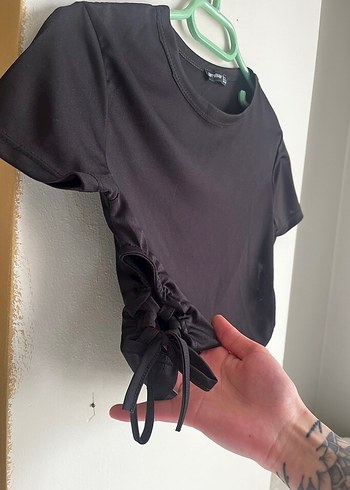 Diğer Siyah Kısa Kollu Crop Top