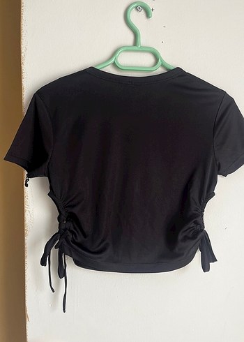 l Beden siyah Renk Siyah Kısa Kollu Crop Top