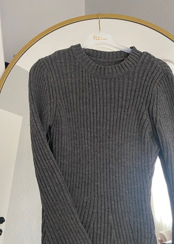 Gri Fitilli Triko Midi Elbise - Görsel 2