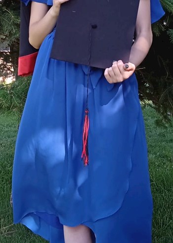 Mavi Bohem Midi Mezuniyet Elbisesi Püsküllü - Görsel 2