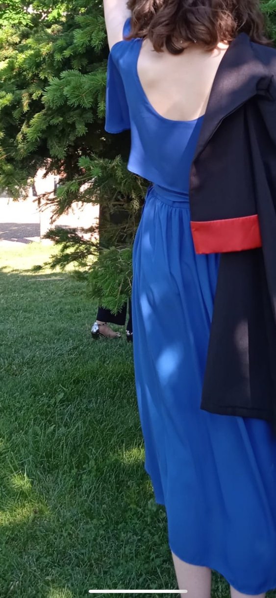 Mavi Bohem Midi Mezuniyet Elbisesi Püsküllü - Görsel 3