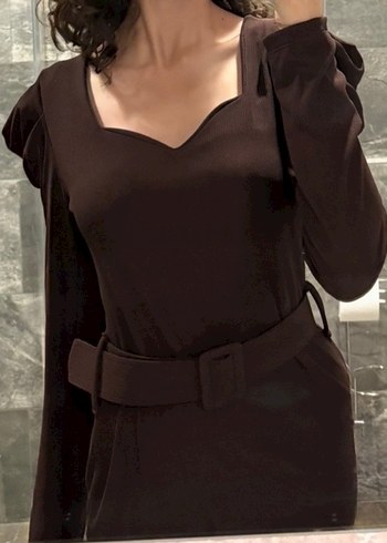 Kahverengi Kemerli Elbise - Görsel 2