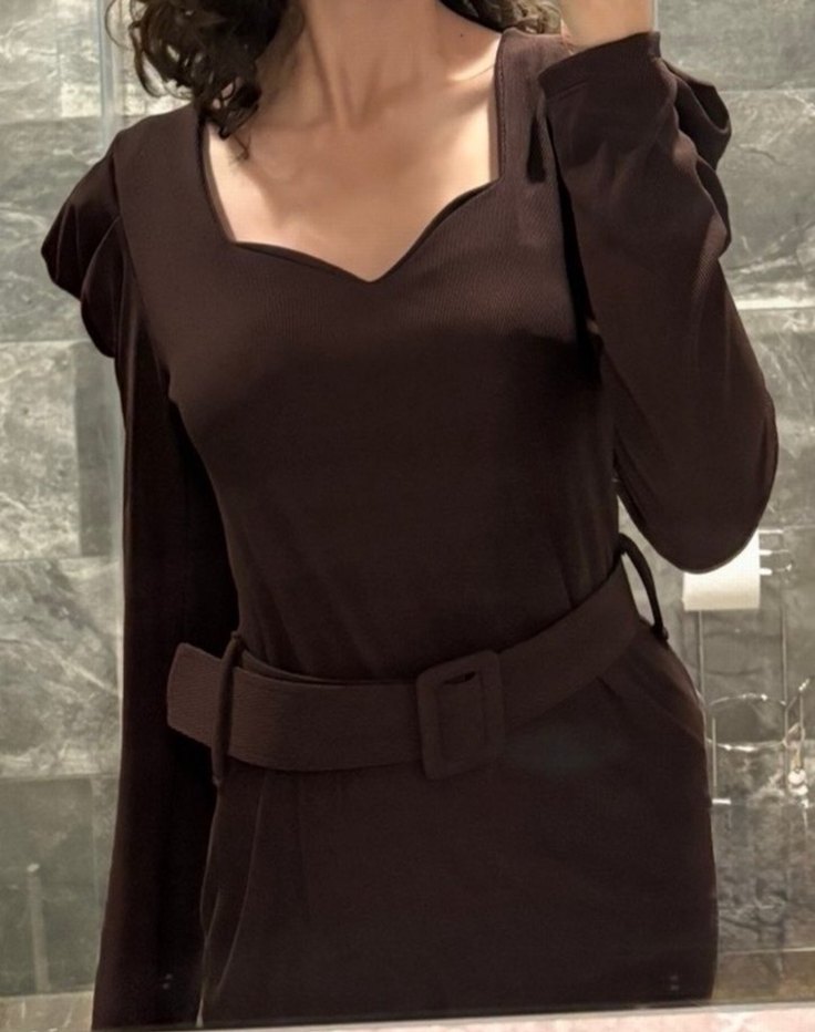 Kahverengi Kemerli Elbise - Görsel 2