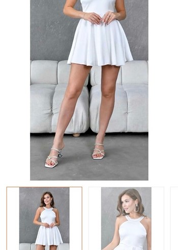 Beyaz Straplez Midi Mini Elbise - Görsel 2